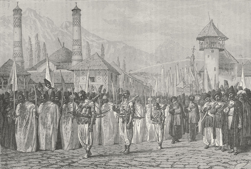 EURASIA. Caucasus. Funeral parade, Schucha 1880 old antique print picture